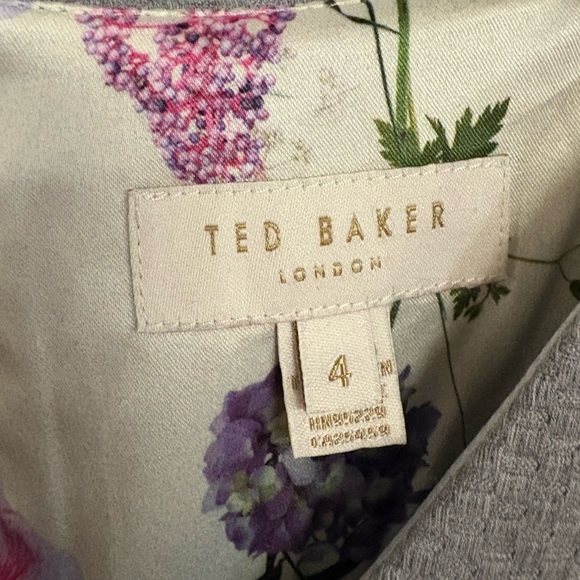 Ted Baker sheath dress gray women’s size 4 / 10 short cap sleeve textured pencil - Picture 5 of 8